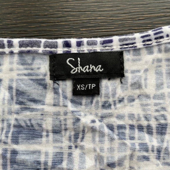 SHANA Women's Size XS Blue White Dress Elbow Sleeves Handkerchief Hem Modest - Picture 5 of 7